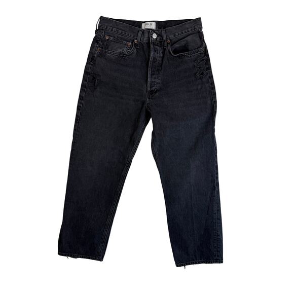 Agolde 90's Crop Distressed Ripped Recourse Jeans Denim Black 27 - Picture 1 of 10